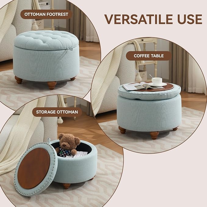 24Inch Round Storage Ottoman - Image 5