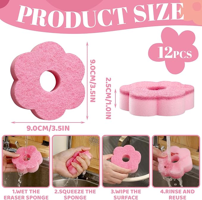 Tioncy 12 Pack Pink Flowers Sponges Bulk Spring Kitchen Decor Dual Sided - Image 3