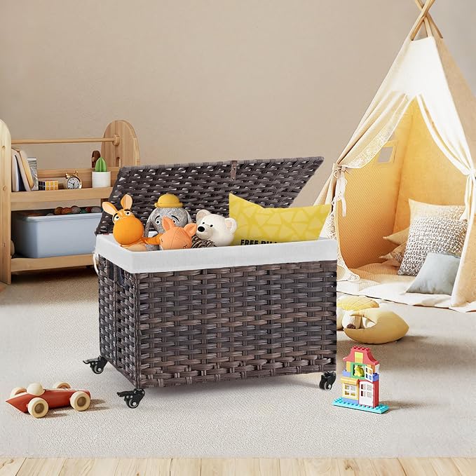Rolling Storage Basket with Lid, 47.6 Gallon Storage Bin with Wheels, Woven - Image 7