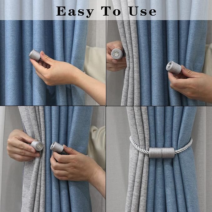 2 Pack Grey Strong Magnetic Curtain Tiebacks Outdoor Elegant Decorative Tie - Image 4