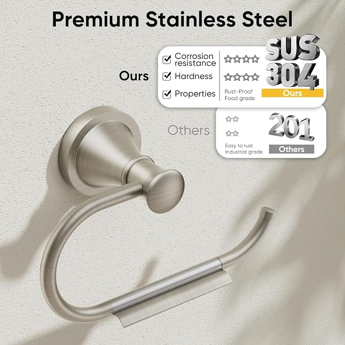 BESy Brushed Nickel Toilet Tissue Paper Holder Brushed Nickel Bathroom - Image 3