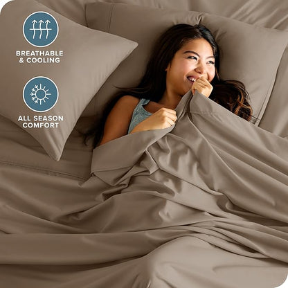 Bare Home Queen Sheet Set - Luxury 1800 Ultra-Soft Microfiber Bed Sheets - Double Brushed - Deep Pockets - Easy Fit - 4 Piece Set - Bedding Sheets & Pillowcases (Queen, Pebble)