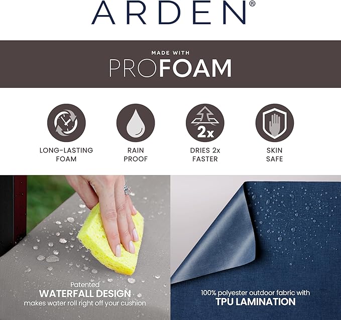 Arden Foam Outdoor Dining Chair Cushion, 20 x 20, Made with ProFoam, Rain-Proof, Fade Resistant, Sapphire Aurora Blue Damask