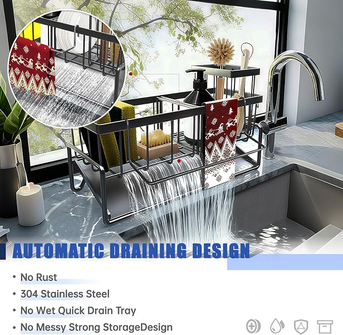 Sponge Holder for Kitchen Sink Caddy，Sink Caddy Organizer - Image 6