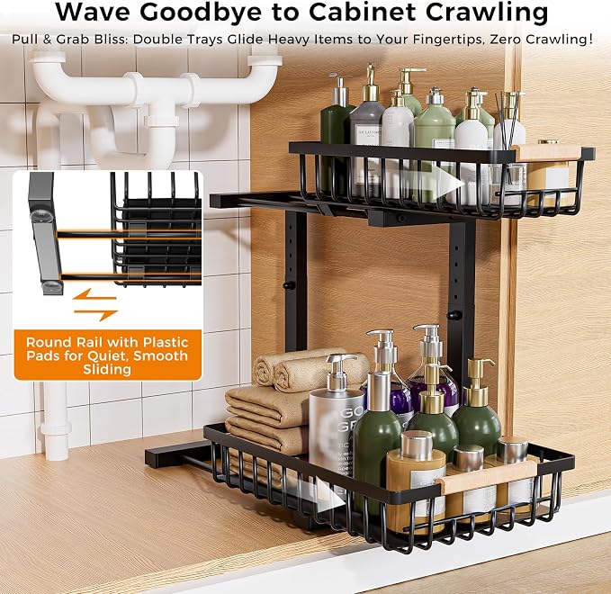 Under Sink Organizer, 2 Pack 2 Tier Under Sink Organizers and Storage, Slide - Image 5