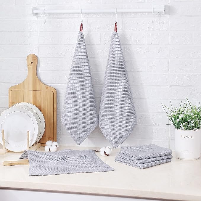 Kitinjoy 100% Cotton Kitchen Dish Cloths, 6 Pack Waffle Weave Ultra Soft - Image 6