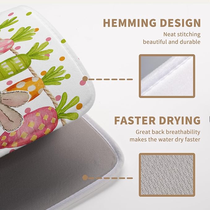 Easter Spring Dish Drying Mats Cute Bunny Dish Mat Easter colorful Carrots - Image 3