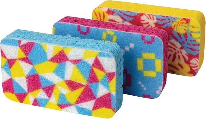 Casabella Cellulose Scrub Sponges, Lime and Orange Print by Casabella