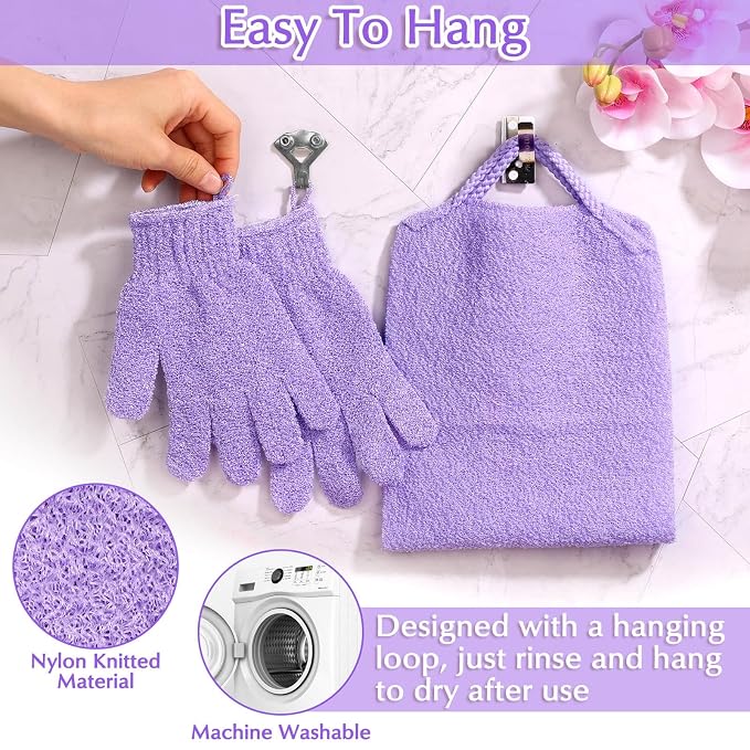 Anezus Exfoliating Back Scrubber Bath Gloves Set, Exfoliating Shower Towel - Image 5