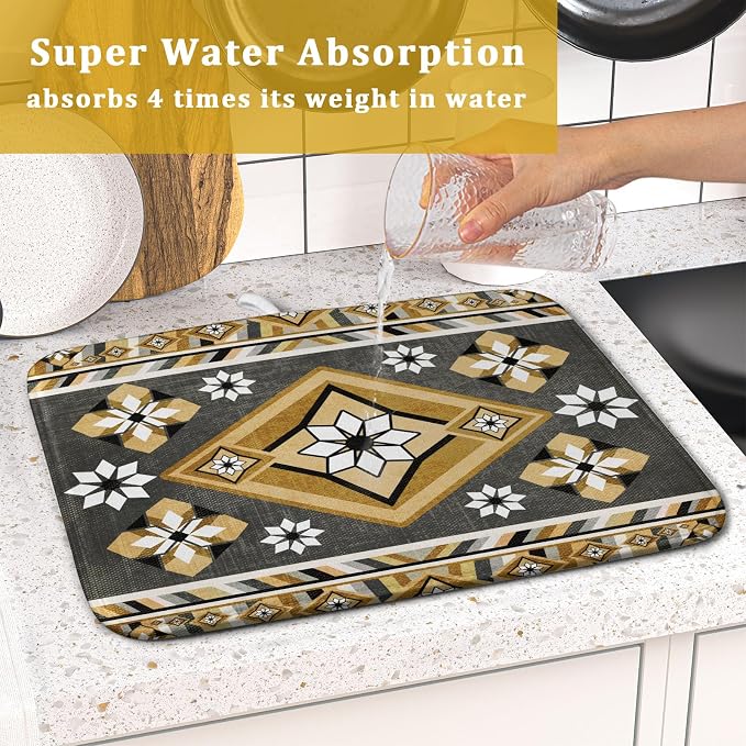 Boho Yellow Gray Aztec Dish Drying Mat - Image 7