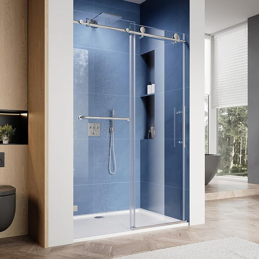 SUNNY SHOWER Frameless Shower Door 60" W x 72" H, Single Sliding Shower Glass by SUNNYSHOWER