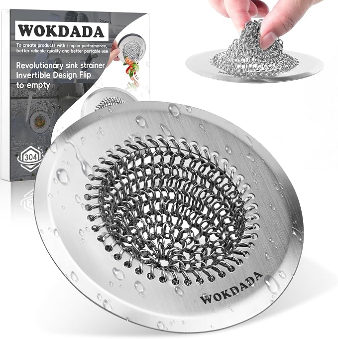 Revolutionary Kitchen Sink Drain Strainer/Patented Reversible Chain Mesh by Wokdada