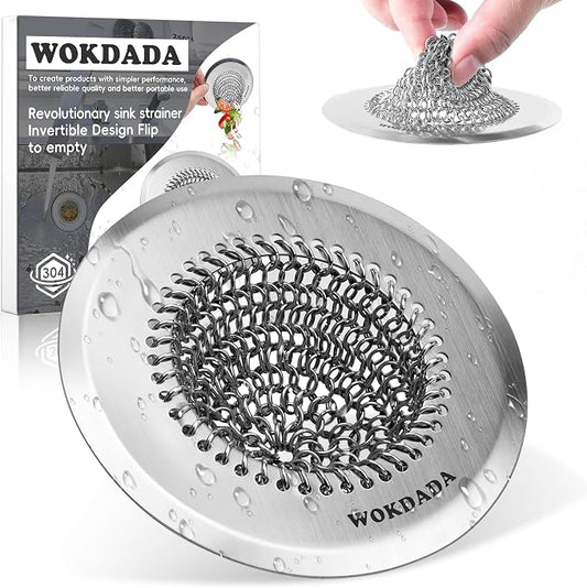 Revolutionary Kitchen Sink Drain Strainer/Patented Reversible Chain Mesh by Wokdada