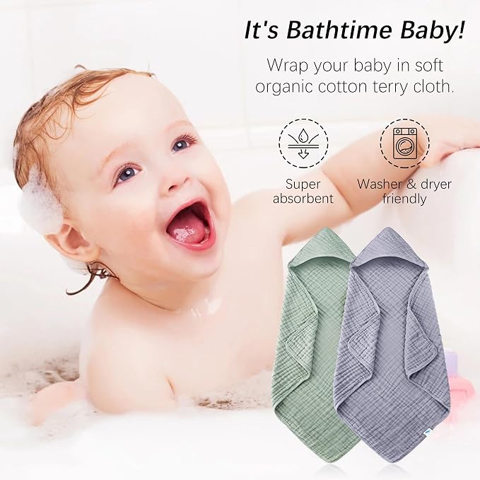 SWEET DOLPHIN Muslin Hooded Baby Bath Towels - Image 3