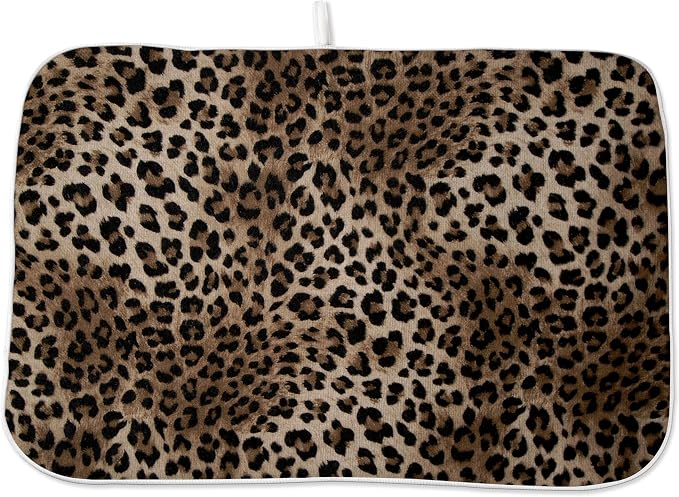 Brown Leopard Print Dish Drying Mats 18x24 Inches by GOLIANDA