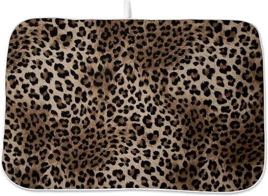 Brown Leopard Print Dish Drying Mats 18x24 Inches by GOLIANDA