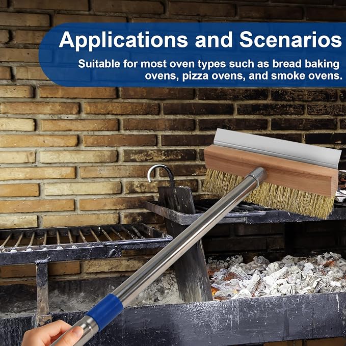 Pizza Oven Brush with Scraper and 4 Sections Detachable Long Rod and - Image 4