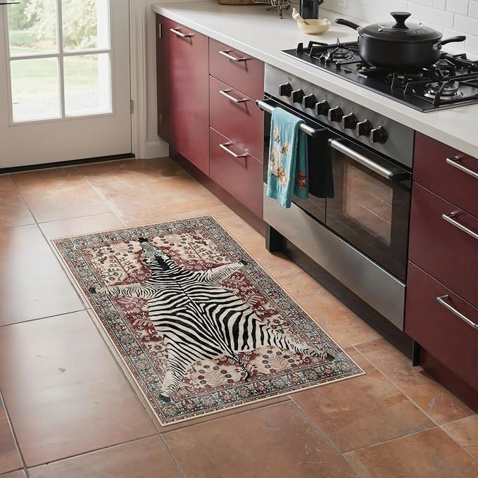 Bavni 2x3 Zebra Rug, Machine Washable Door Mat, Soft Animal Small Boho Rugs Non - Image 2