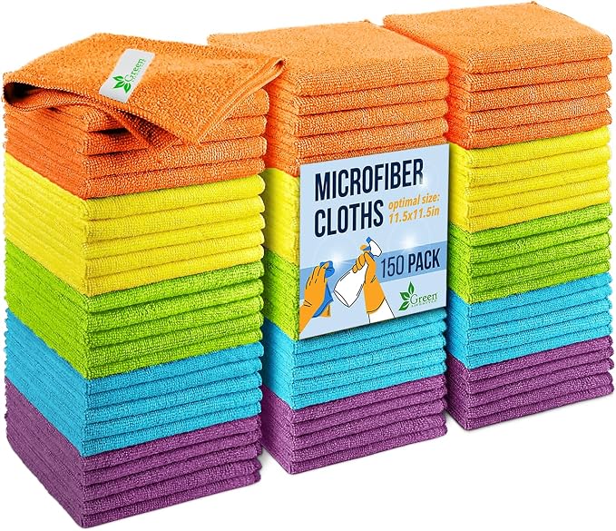 GREEN LIFESTYLE Chamois Cloth, Microfiber Cleaning Cloth 150 Pack, Borderless by GreenLifeStyle