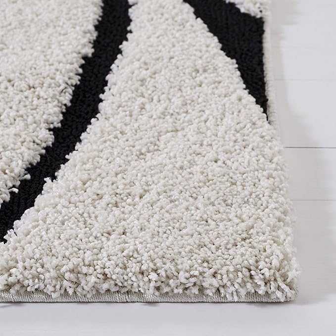 SAFAVIEH Florida Shag Collection Runner Rug - 2'3" x 9', Ivory & Black, Non-Shedding & Easy Care, 1.2-inch Thick Ideal for High Traffic Areas in Living Room, Bedroom (SG471-1290)