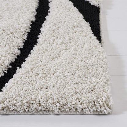 SAFAVIEH Florida Shag Collection Runner Rug - 2'3" x 9', Ivory & Black, Non-Shedding & Easy Care, 1.2-inch Thick Ideal for High Traffic Areas in Living Room, Bedroom (SG471-1290)