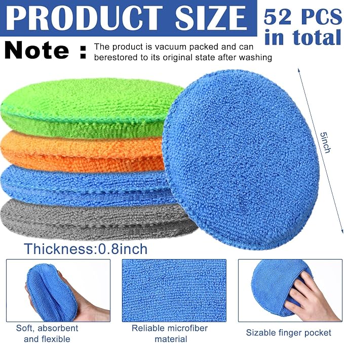 52 Pcs Microfiber Wax Applicator Pad 5" Diameter Soft Wax Pads - Image 2