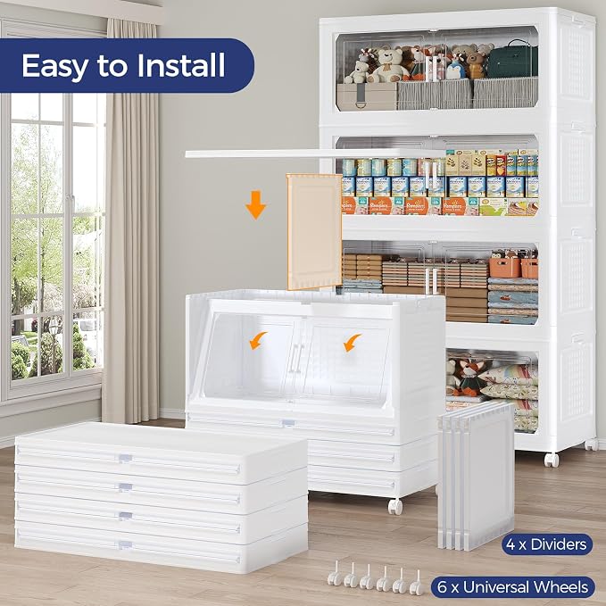 150GAL Storage Bins with Lid and Wheels, Stackable Closet Organizers and - Image 5