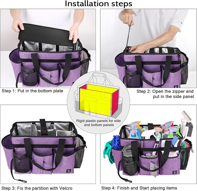 Large Cleaning Caddy Bag Built-in Sturdy Support Board, Cleaning Organizer - Image 7