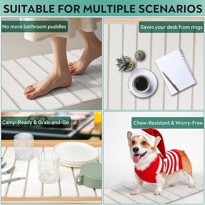 Large Stone Drying Mat for Kitchen Counter, 24x16 Foldable Self Stone Dish - Image 6