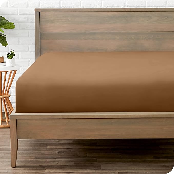 Fitted Bottom Sheet Twin Size - Premium 1800 Microfiber - Ultra-Soft Hotel Luxury - Deep Pocket - Durable and Long Lasting - Fitted Sheet (Twin, Caramel)