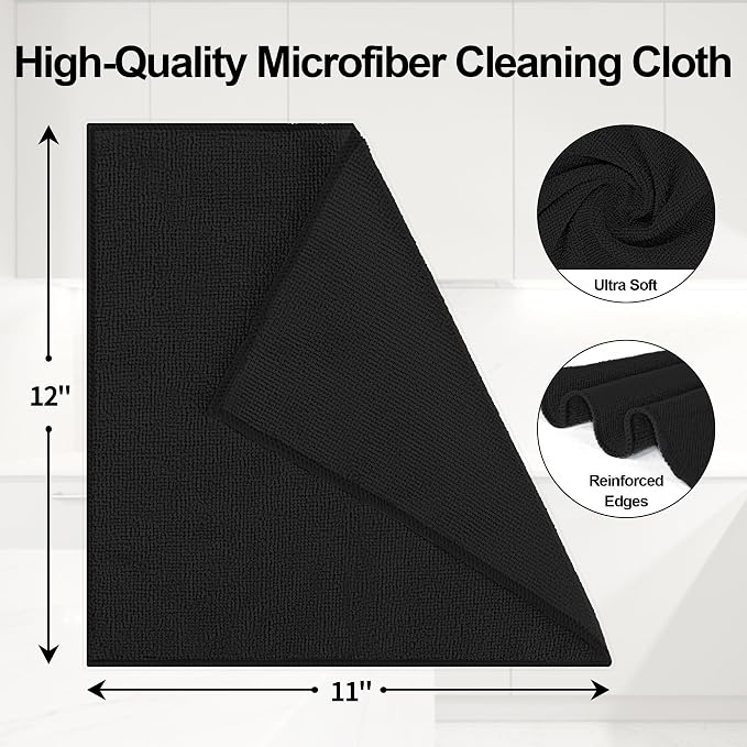 HOMERHYME Microfiber Cleaning Cloth, 12 Pack Black Cleaning Rags, Reusable - Image 2