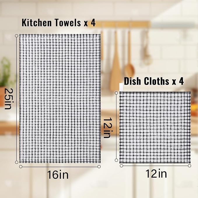 Homaxy Kitchen Towels and Dishcloths Set, 16 x 25 and 12 x 12 Inches, Super - Image 3