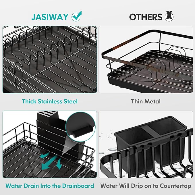 JASIWAY Black Stainless Steel Dish Drainers Drying Rack - Image 5