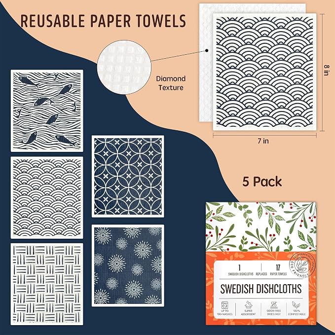 Swedish Dishcloths, 5 Pack Swedish Dishcloths - Image 2