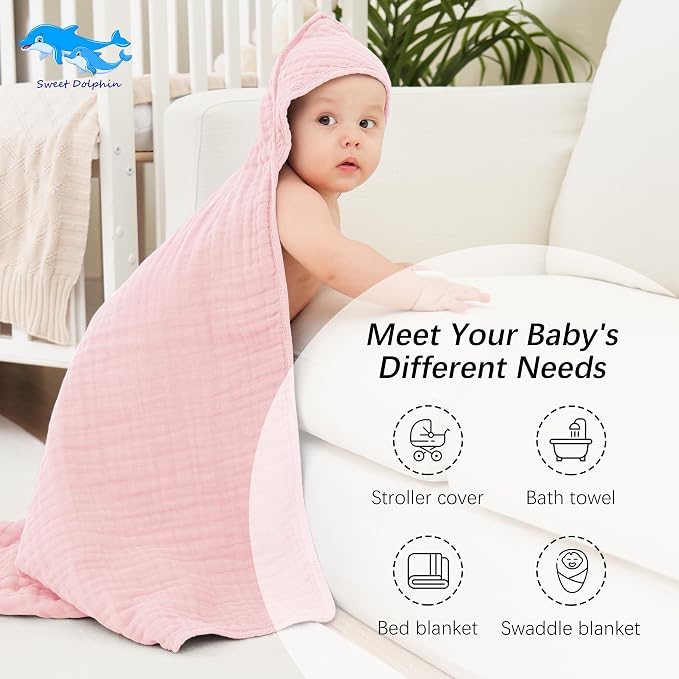SWEET DOLPHIN Muslin Hooded Baby Bath Towels - Image 4