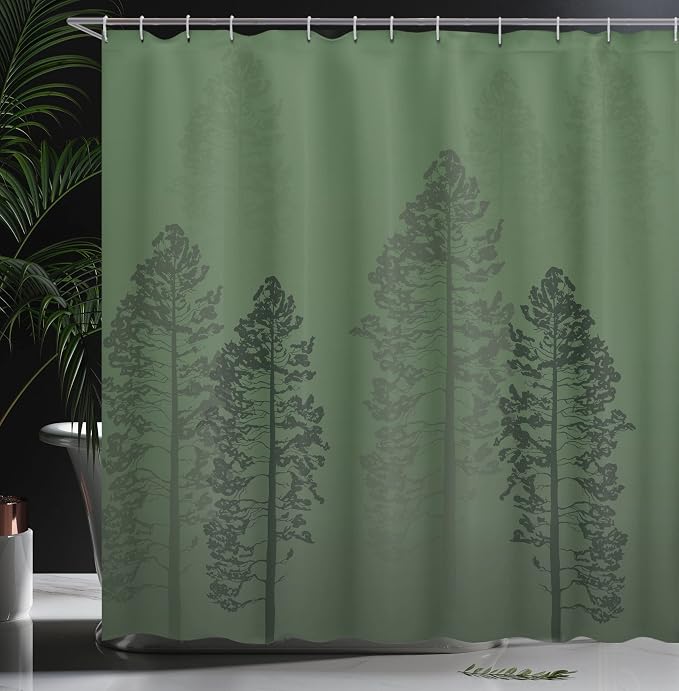 Ambesonne Country Shower Curtain, Pine Trees in The Forest on Foggy Seem Ombre - Image 3
