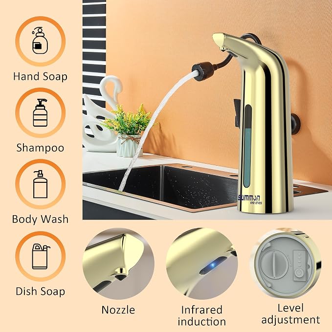 Automatic Liquid Soap Dispenser Touchless, 400ML Hand & Dish Countertop Gold - Image 4