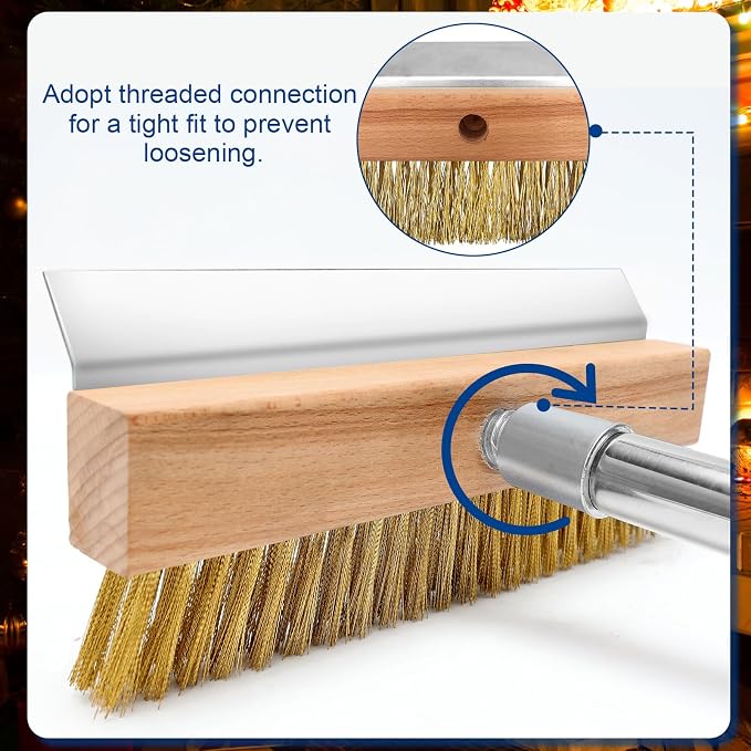 Pizza Oven Brush with Scraper and 4 Sections Detachable Long Rod and - Image 3