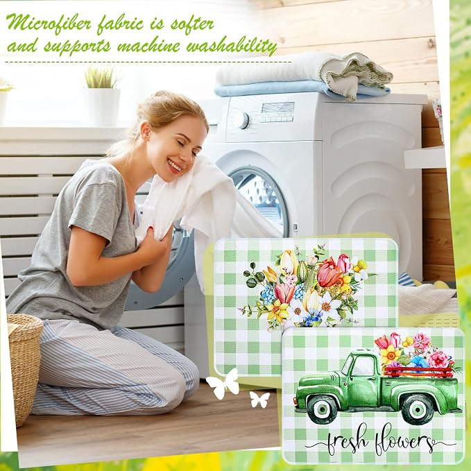 2 Pcs Dish Drying Mat for Kitchen, Spring Floral Absorbent Microfiber Dish Mat - Image 7