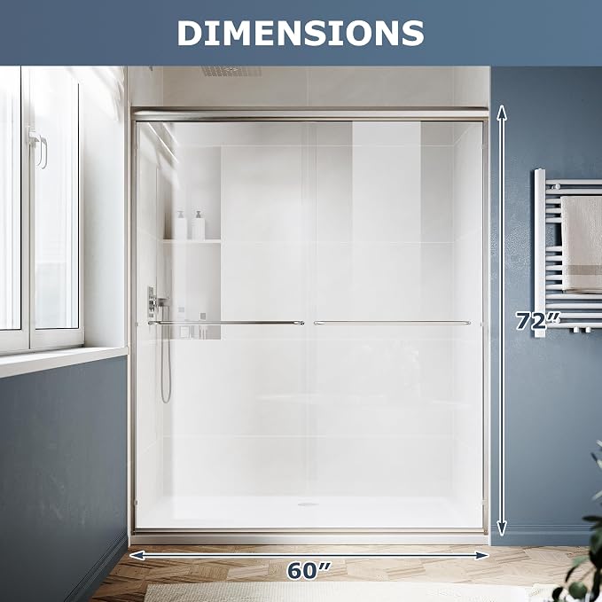 SUNNY SHOWER Double Sliding Glass Door 60" W x 72" H Shower Door 1/4" Tempered - Image 7