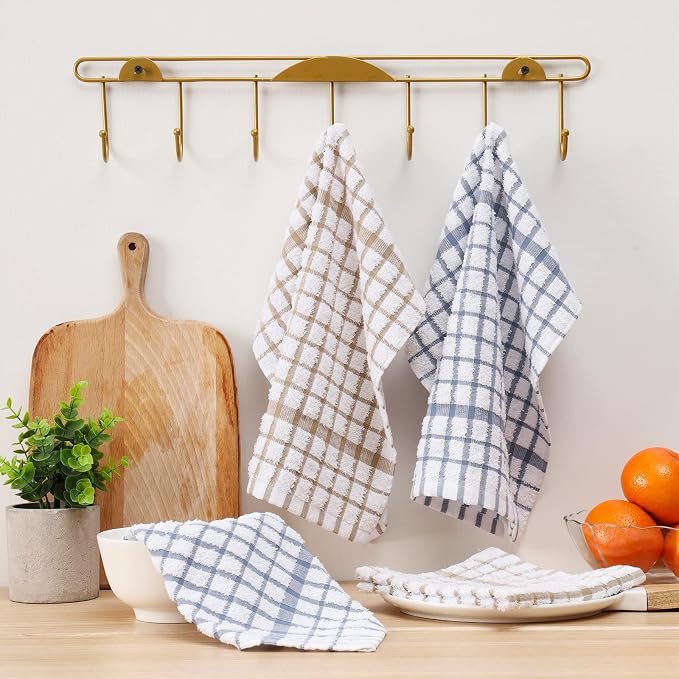 Egles 8 Packs Kitchen Dishcloths, 100% Cotton Grid Terry Dish Cloths 12" x 12" - Image 2