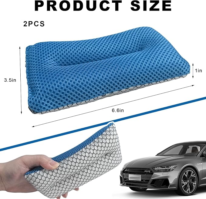 2 PCS Two-Sided Car Wash Sponge, Non-Scratch Microfiber Sponge Pad Soft Mesh - Image 2