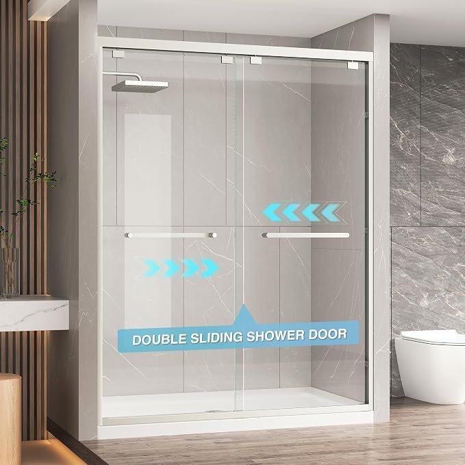 KPUY Glass Shower Door, 55-60" W x 76" H Semi-Frameless Double Sliding Shower - Image 9