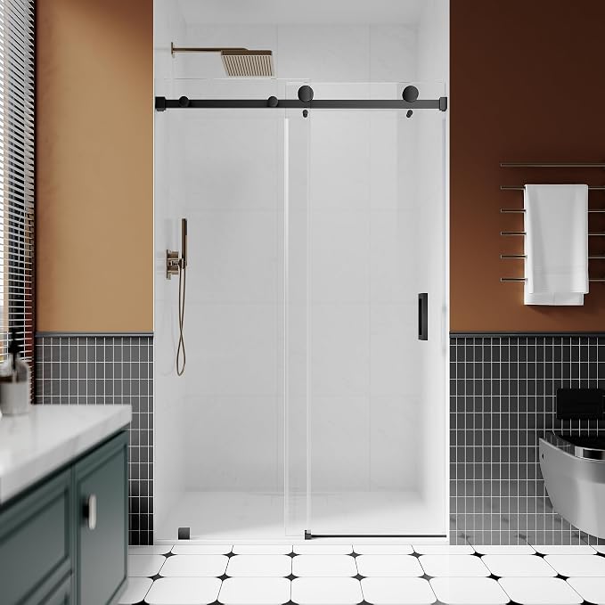 3/8" Sliding Glass Shower Door, 50-55" W x 80" H Frameless Bathroom Door by UNIKOOSHOWERDOOR