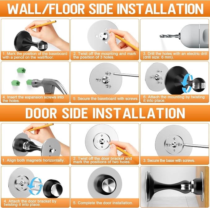 Crosize Magnetic Door Stoppers 2 Pack, Stainless Steel Door Catch - Image 8