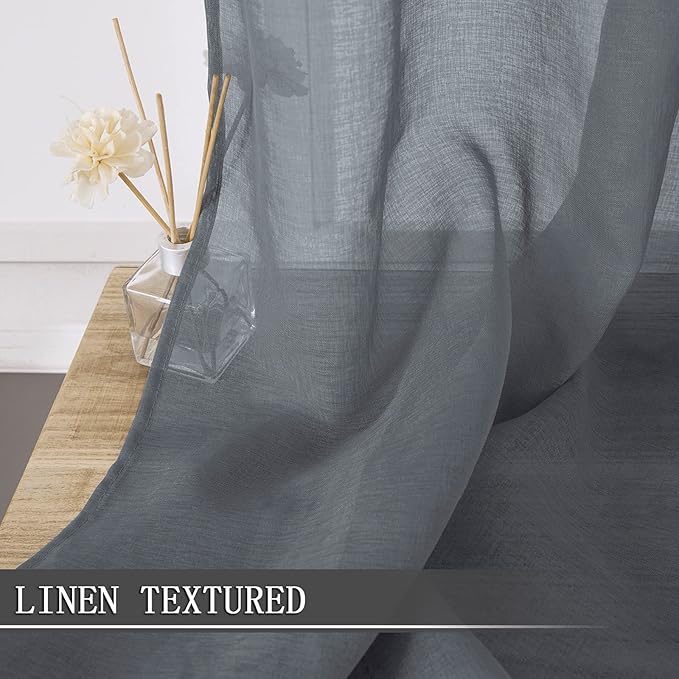 Tollpiz Sheer Tier Curtain Linen Textured Half Kitchen Curtains Sheer Light - Image 2