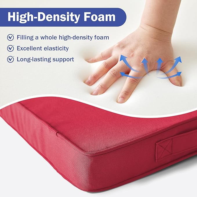 Outdoor Chair Cushions, Christmas Red Patio Chair Cushions 24x24x4 Inch, Waterproof Outdoor Cushions with Removable Cover for Sofa, Fade Resistant Patio Cushions for Outdoor Furniture