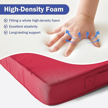 Outdoor Chair Cushions, Christmas Red Patio Chair Cushions 24x24x4 Inch, Waterproof Outdoor Cushions with Removable Cover for Sofa, Fade Resistant Patio Cushions for Outdoor Furniture