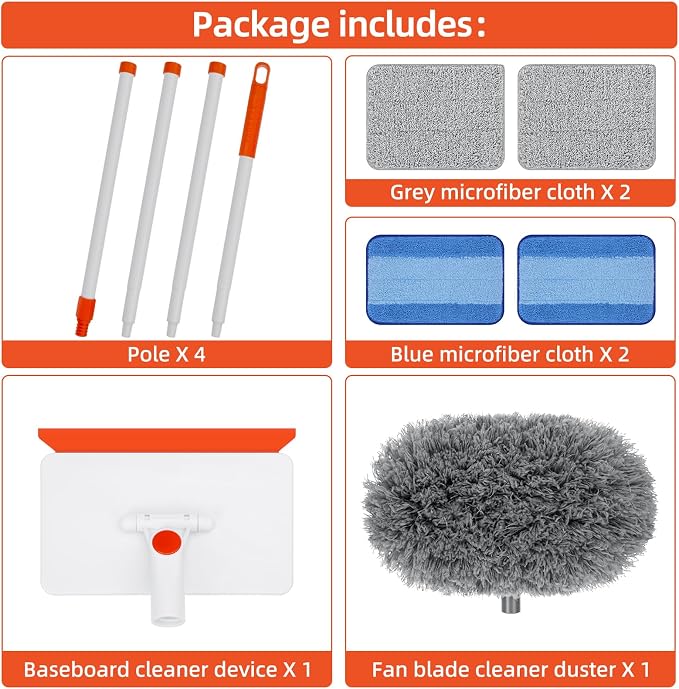 Baseboard Cleaner Tool with Handle, Extendable Long Handle Baseboard Cleaning - Image 6