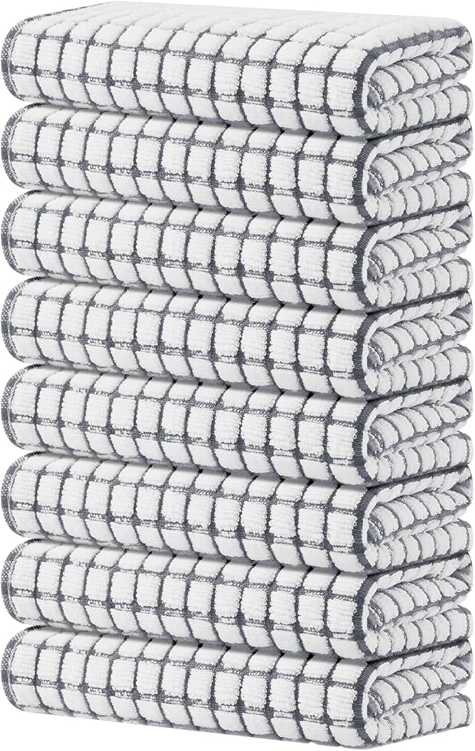 Kitinjoy Cotton 8 Pack Terry Kitchen Towels, 16 x 25 Inches Super Soft and by Kitinjoy